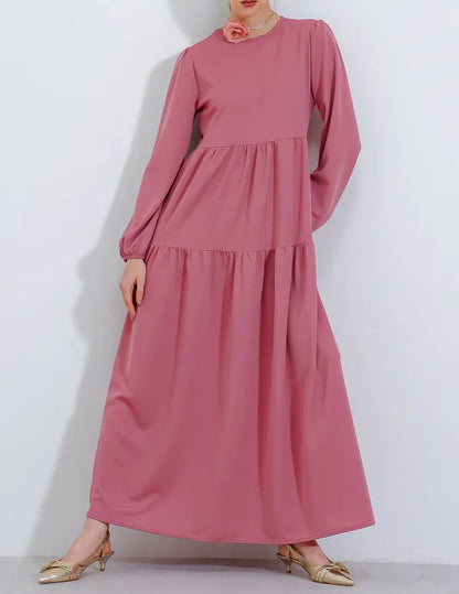 Plain Round Neck Robe Swing Dress