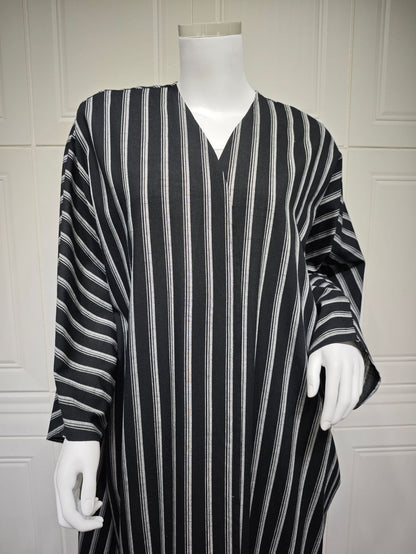 Striped Cardigan Jacket Open Abaya