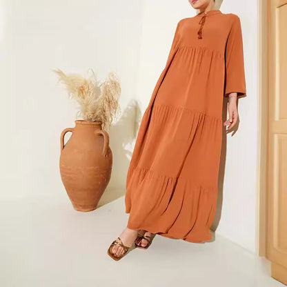 Modest Lace-Up Robe Hem Dress