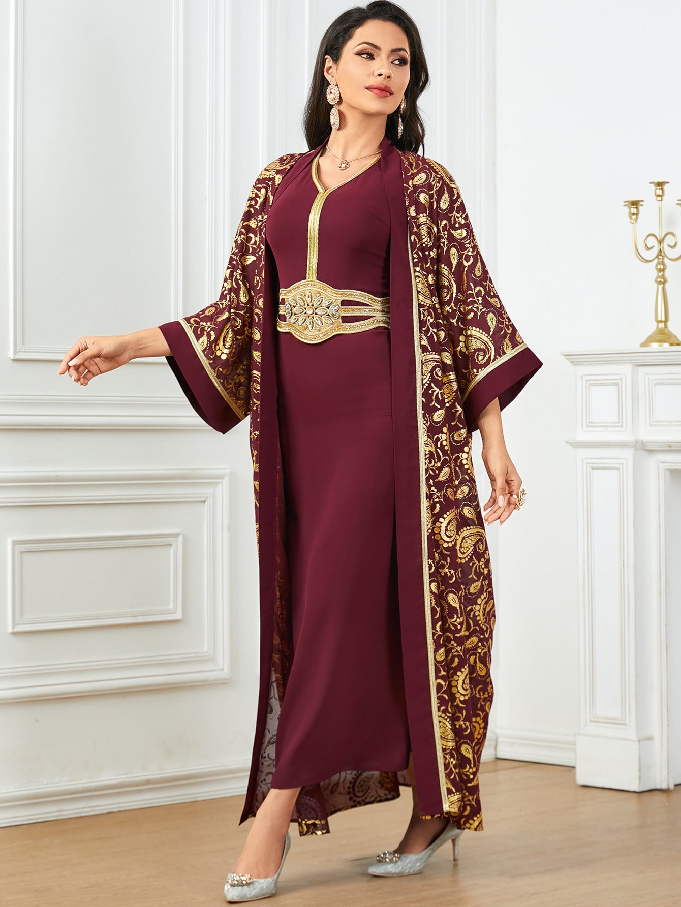 Women's Summer New Muslim Stamped Robe Two Piece Dresses