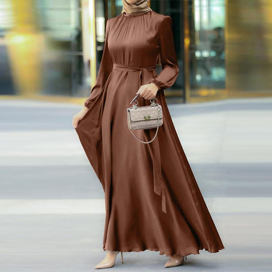 Long Sleeve Strappy Waist  Loose Dress