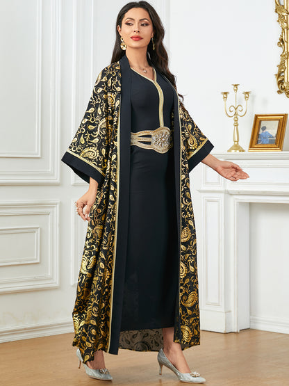 Women's Summer New Muslim Stamped Robe Two Piece Dresses