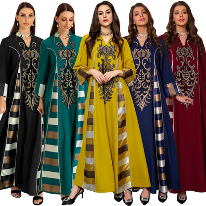 Women's Embroidered Striped Robe Dress