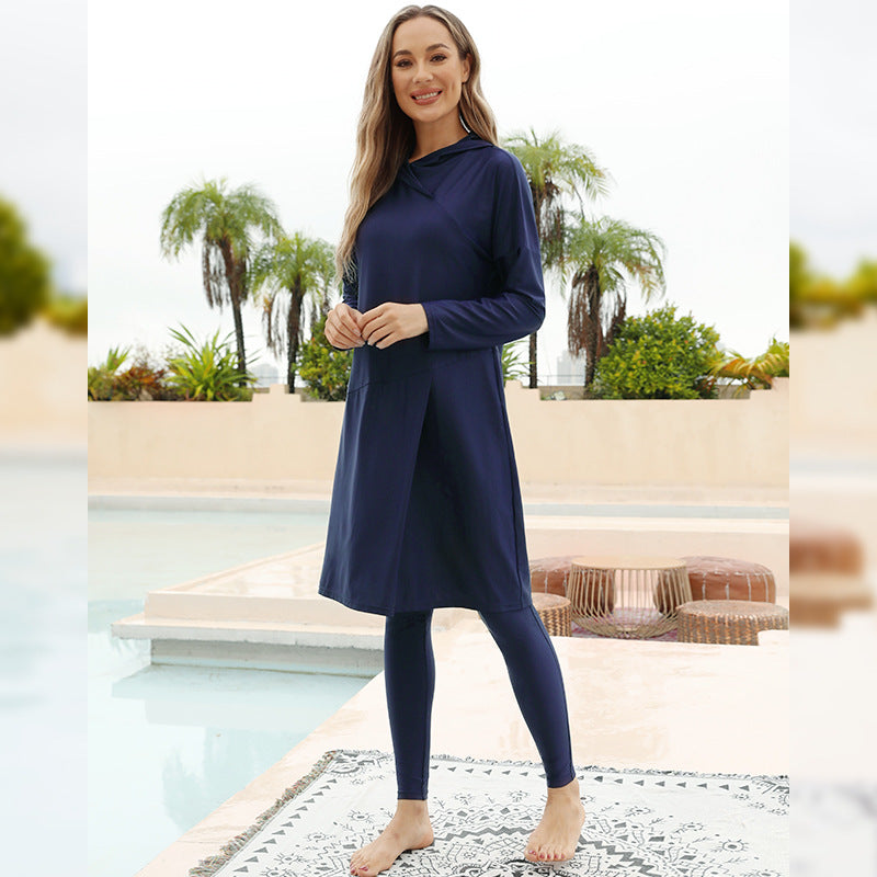 Burkini Plain Three-piece Sets Swimsuit