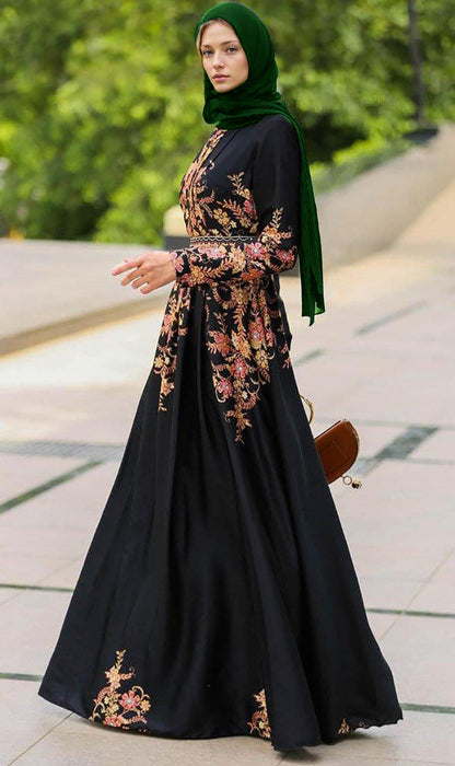Women's Gown Floral Black Party Dress