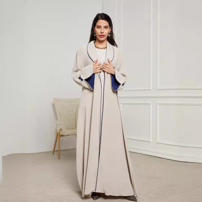 Elegant Open Abaya Contrasting Button Dress