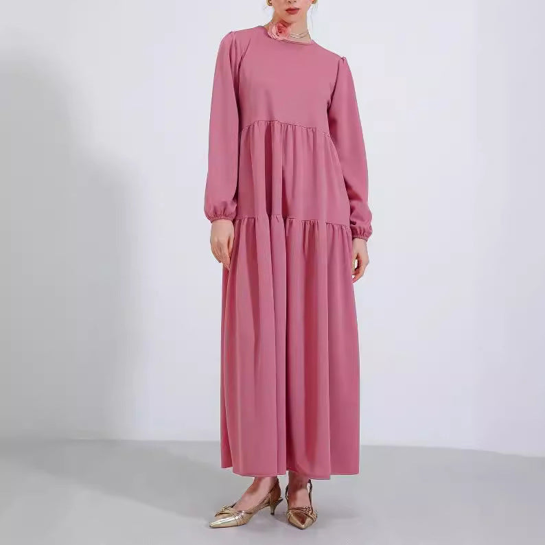 Plain Round Neck Robe Swing Dress