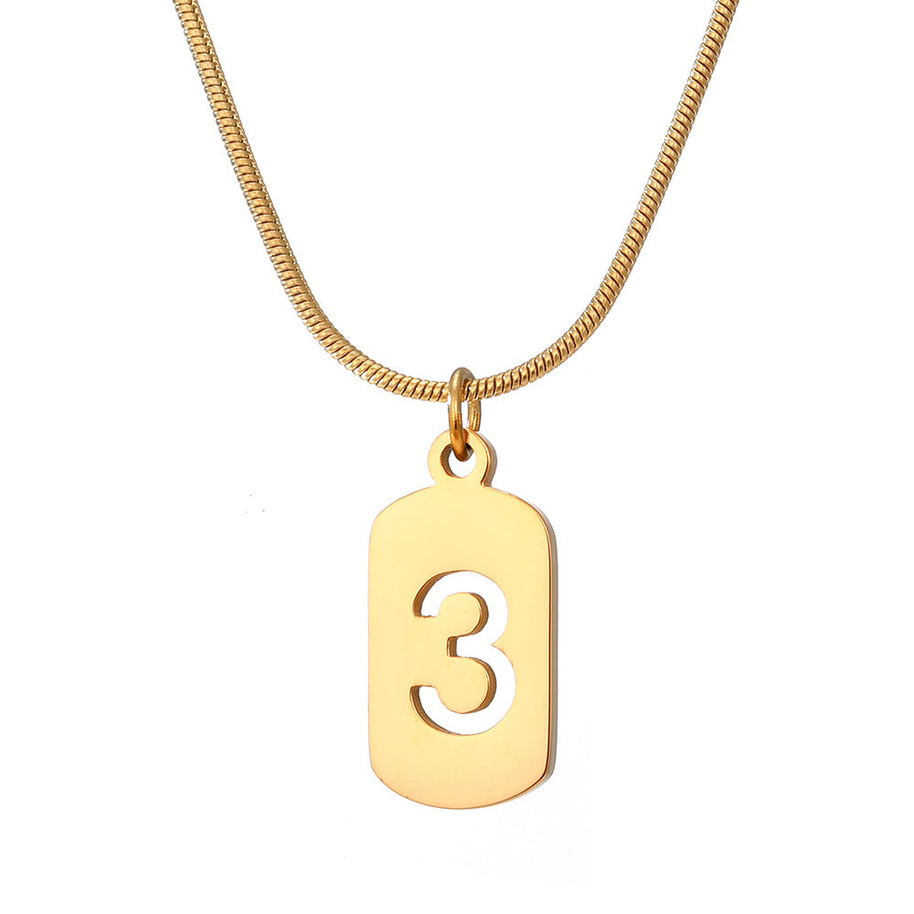 Stainless Steel Lucky Number Small Square Card Necklace