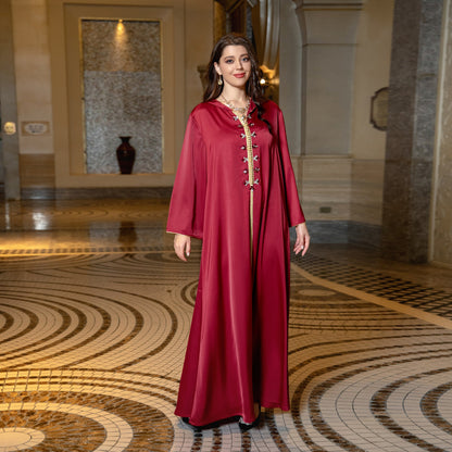 Women's Satin Beaded Abaya Dress