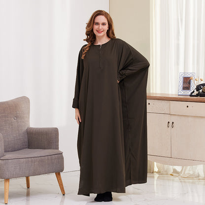 Women's Solid Color Bat-sleeved Abaya Dress