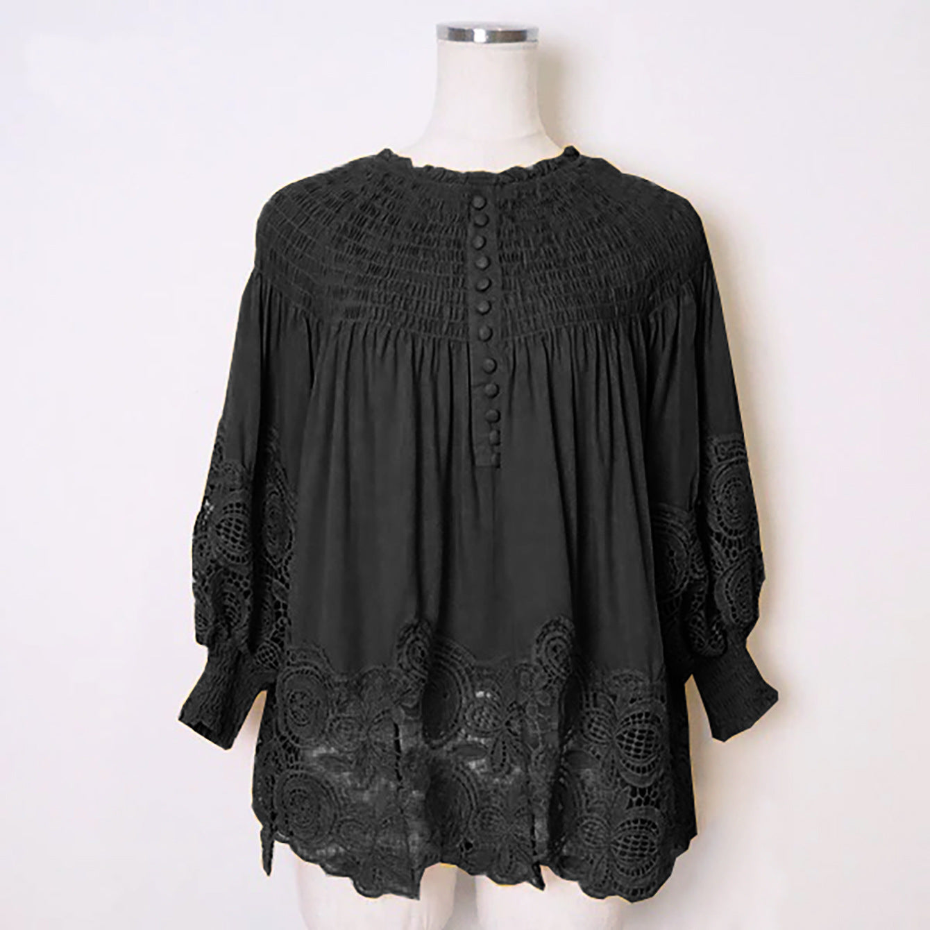 Women's Cut-out Lace Panelled Crushed One-neck Shirt