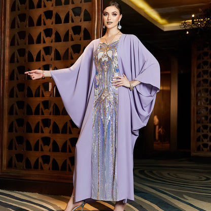 Sequin embroidered Cape Bat-shirt Abaya Party Dress