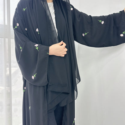 Floral Embroidery Elegant Cardigan Robe