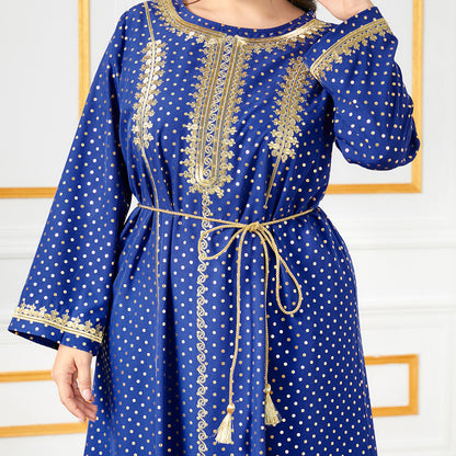 Gold Thread Embroidered Ethnic Style Long Sleeve Dress