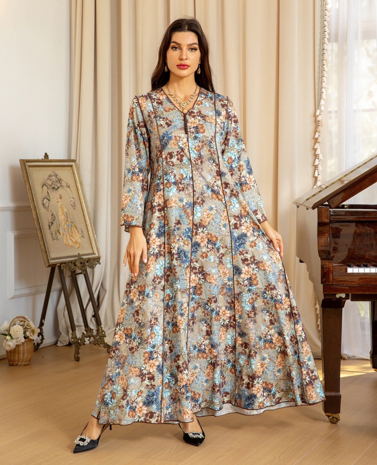 Women's Fashion Print Jalabiya Dress