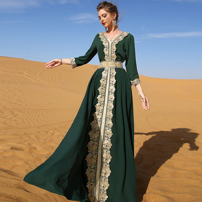 Robe magnifique de vacances rétro élégante en dentelle brodée 