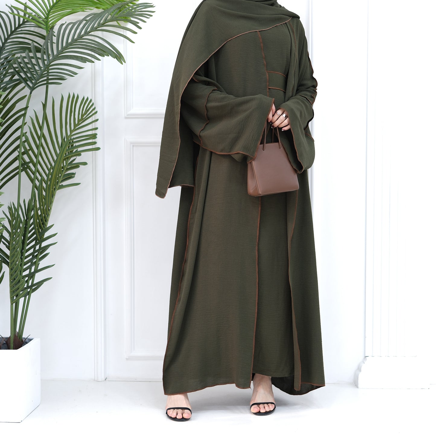 Muslim Plain Cardigan Dress Three-piece Sets