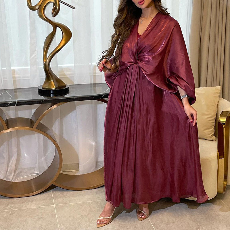 Plain Puff Sleeve Robe Dress