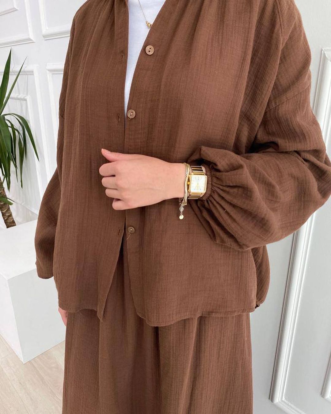 Women's Puff Sleeve Shirt Skirt Chic Casual Suit