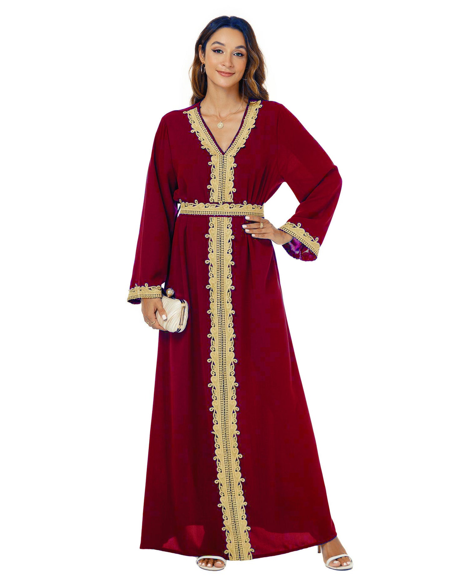 Women's V-neck Jalabiya Party Dress