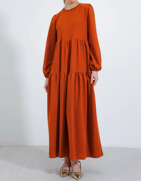 Plain Round Neck Robe Swing Dress