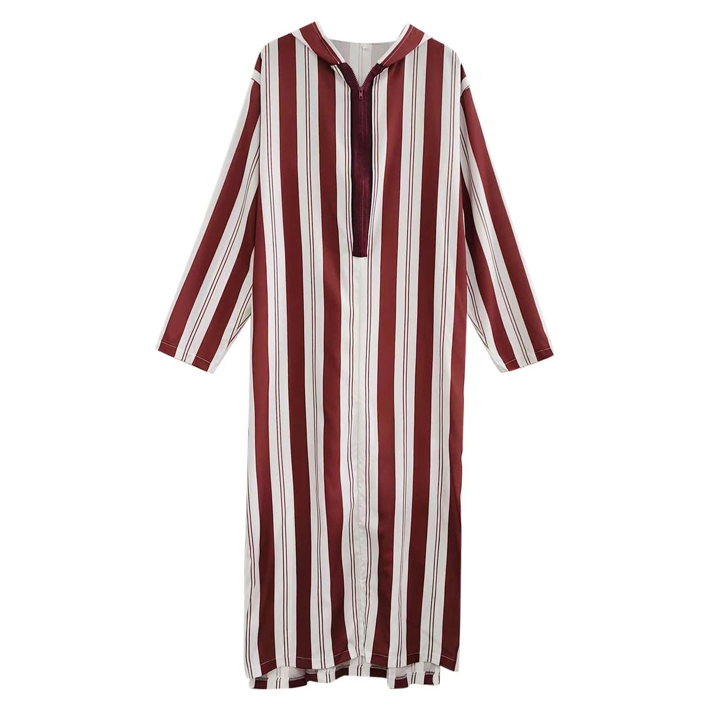 Color-block Striped Long Muslim Thobe Hoodie