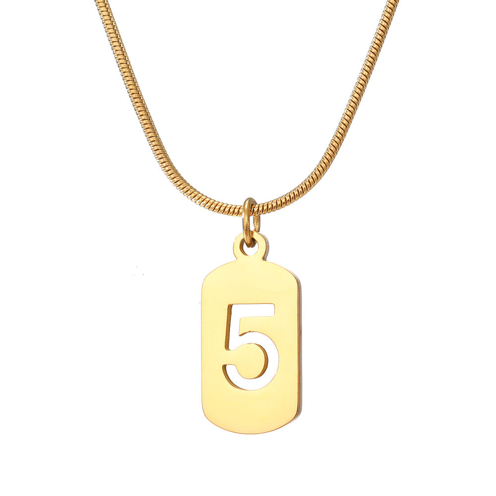 Stainless Steel Lucky Number Small Square Card Necklace