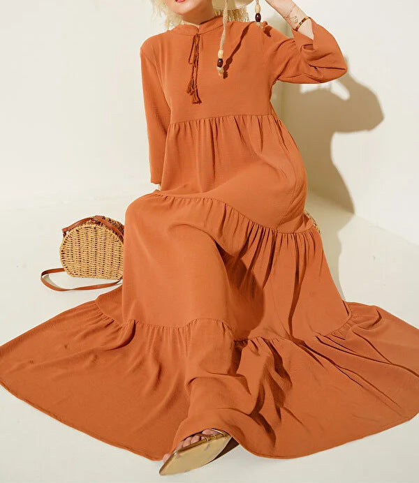 Modest Lace-Up Robe Hem Dress