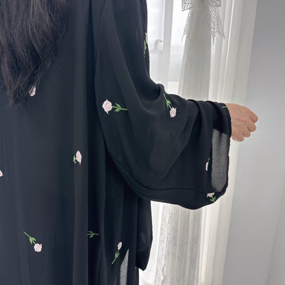 Floral Embroidery Elegant Cardigan Robe