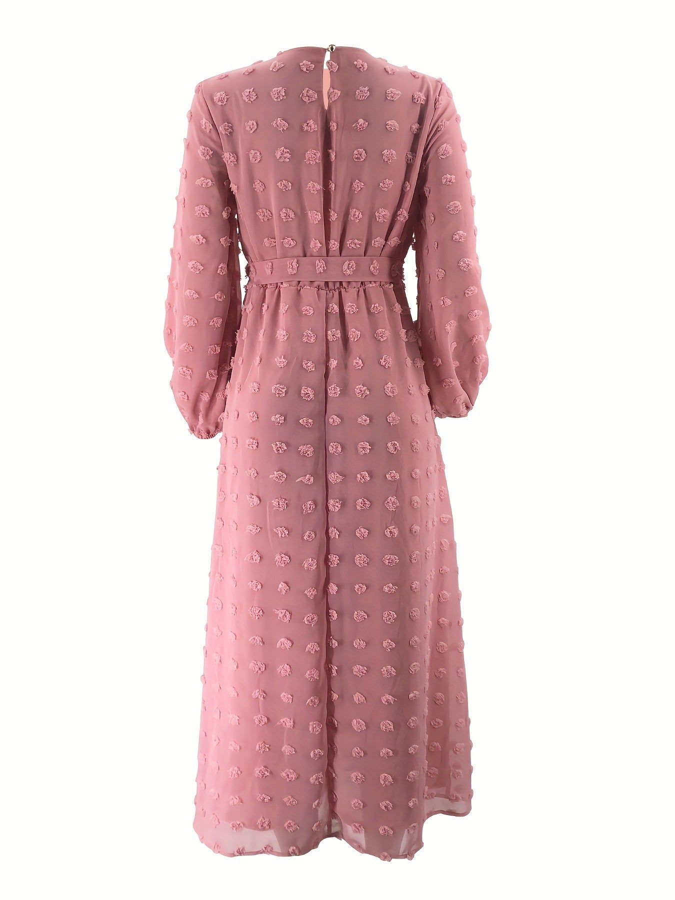 Women's Solid Color Jacquard Abaya Dress with Belt