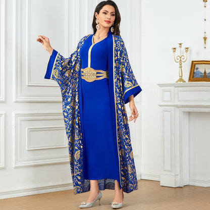 Women's Summer New Muslim Stamped Robe Two Piece Dresses