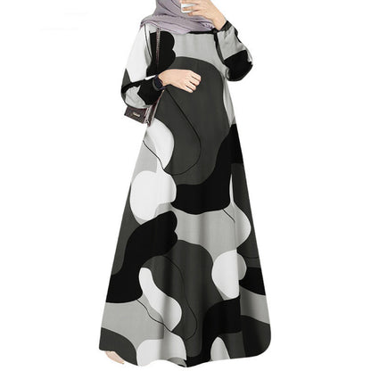 Women's Long-sleeved Print Abaya Dress