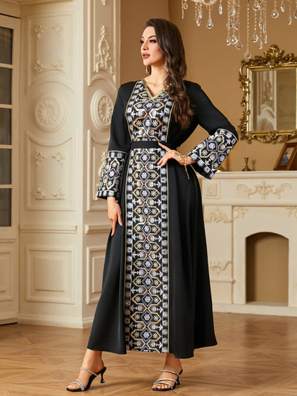 Bead Embroidery Panels Long-sleeved Dress