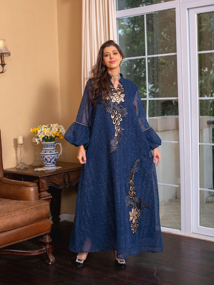 Floral Muslim Women's Embroidery Robe Dress