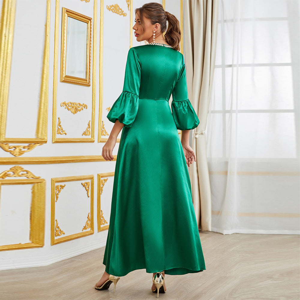 Muslim Applique Green Party Dress
