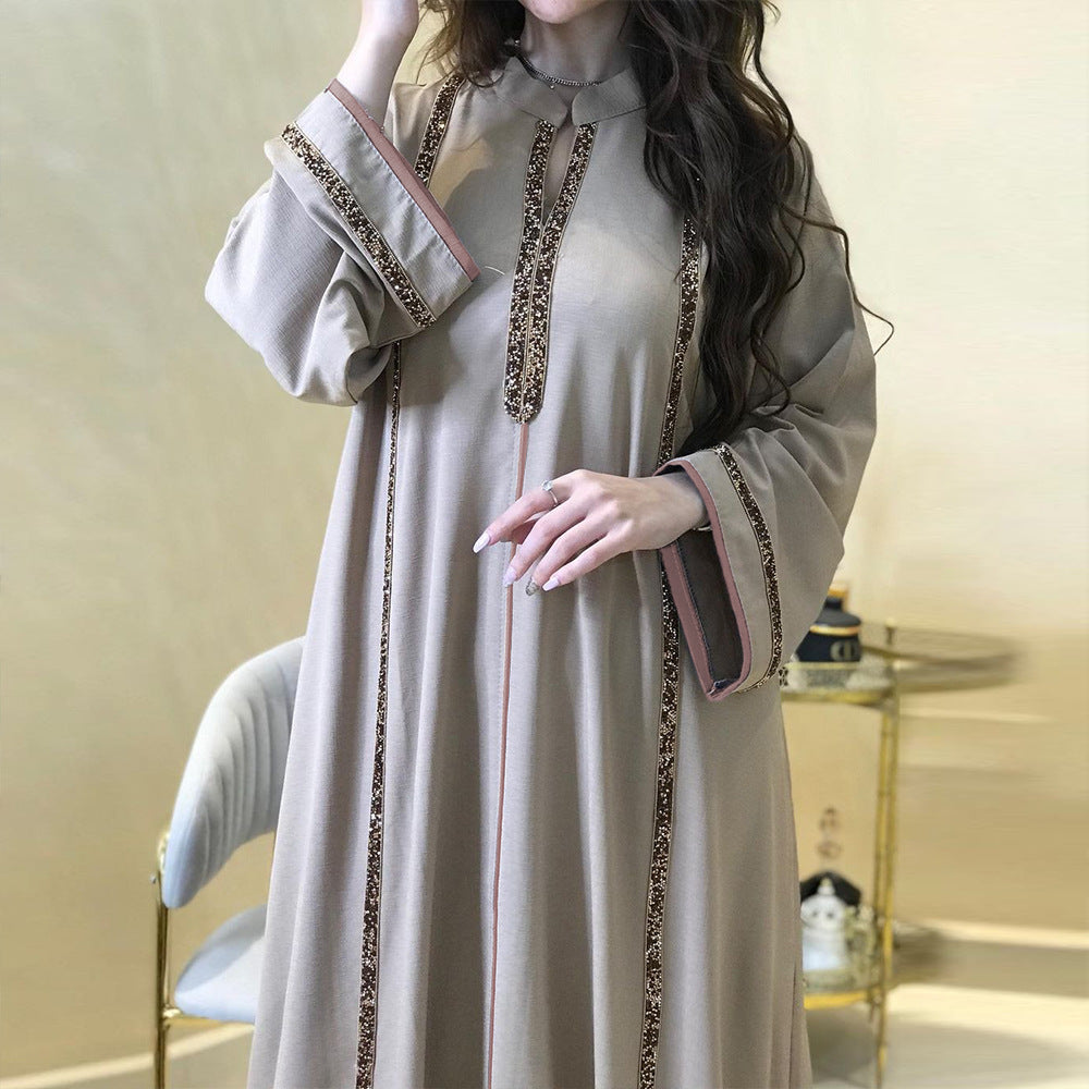 Diamond-encrusted Webbing Loose Hem Jalabiya Dress