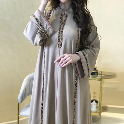 Diamond-encrusted Webbing Loose Hem Jalabiya Dress