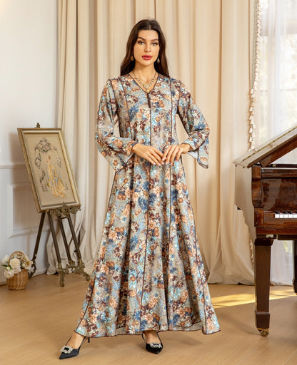 Women's Fashion Print Jalabiya Dress