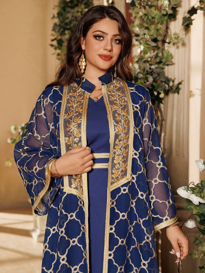 Women's Embroidered Vest Open Abaya Suit