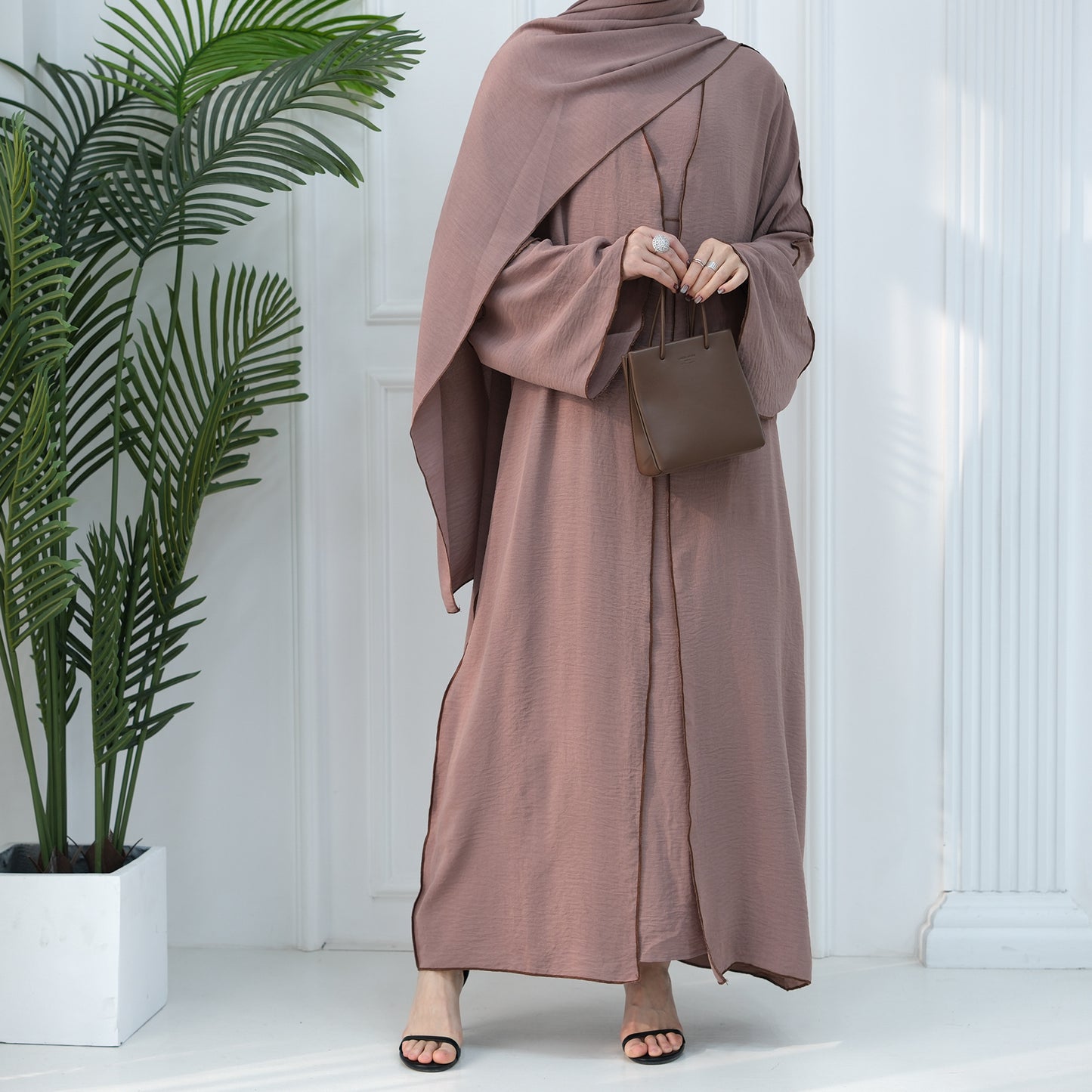 Muslim Plain Cardigan Dress Three-piece Sets