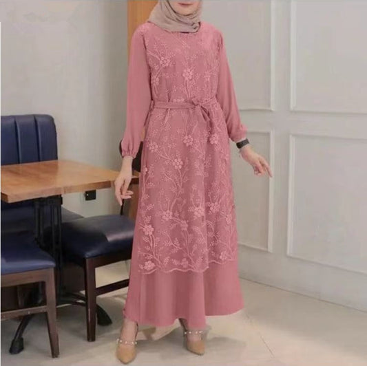 Modest Lace Round Neck Dress