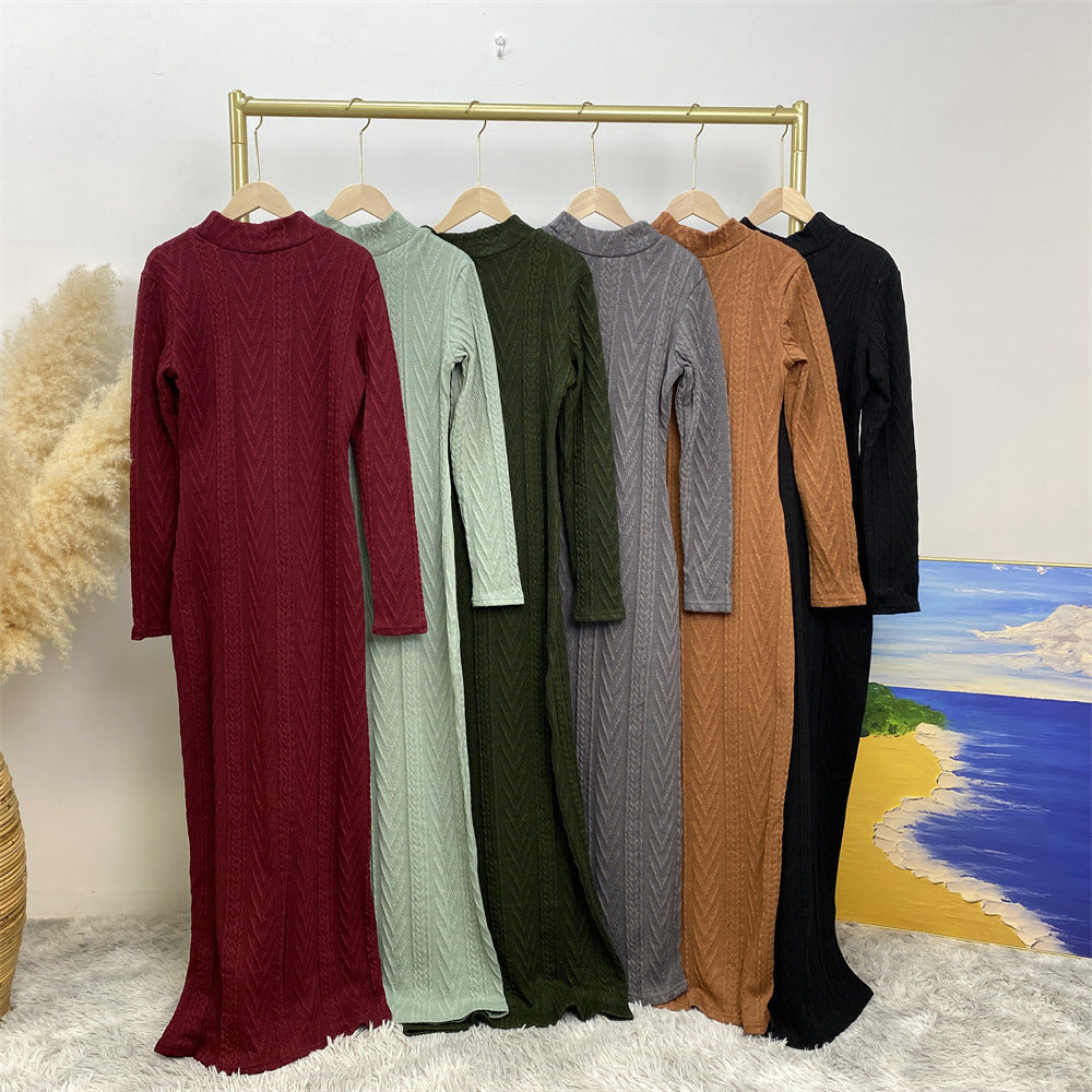 Solid Color Long-sleeved Sweater Base Dress