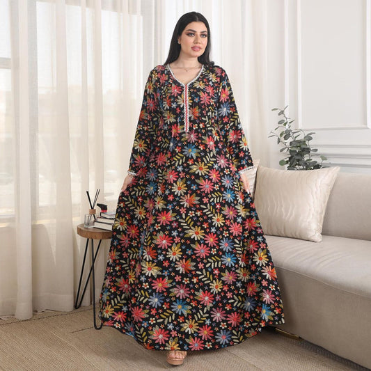 Robe à perles florales et col en V pour femmes