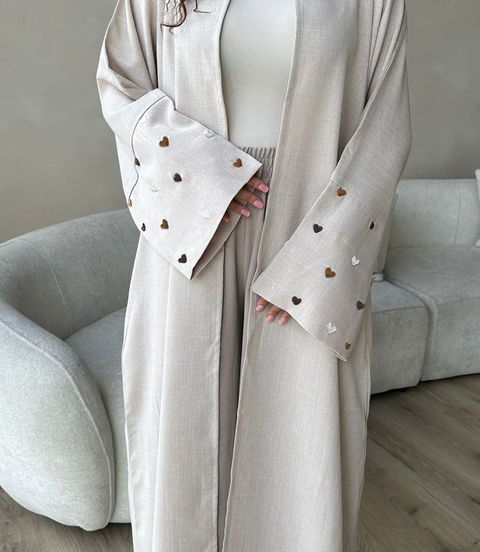 Heart Embroidery Elegant Cardigan Robe