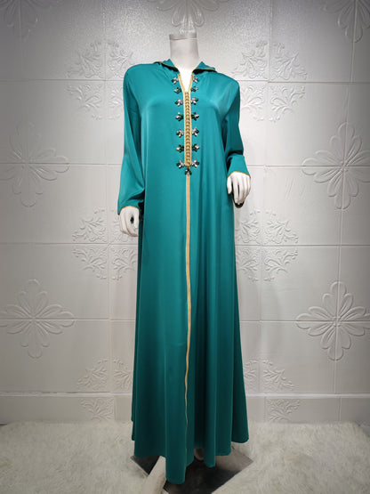 Women's Satin Beaded Abaya Dress