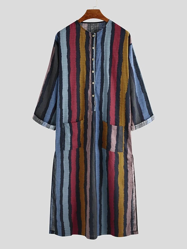 Men's Long Multi-colored Striped Robe