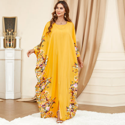 Yellow Bat Sleeve Loose Fashion Plus size Dress