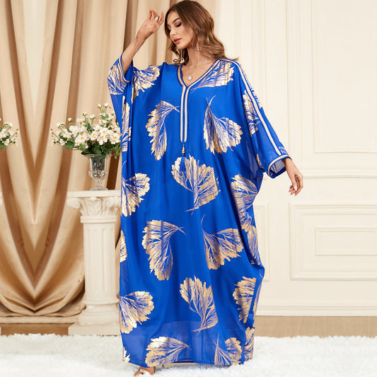 Chiffon Gilded Batwing Sleeves Oversized Fringed Dress