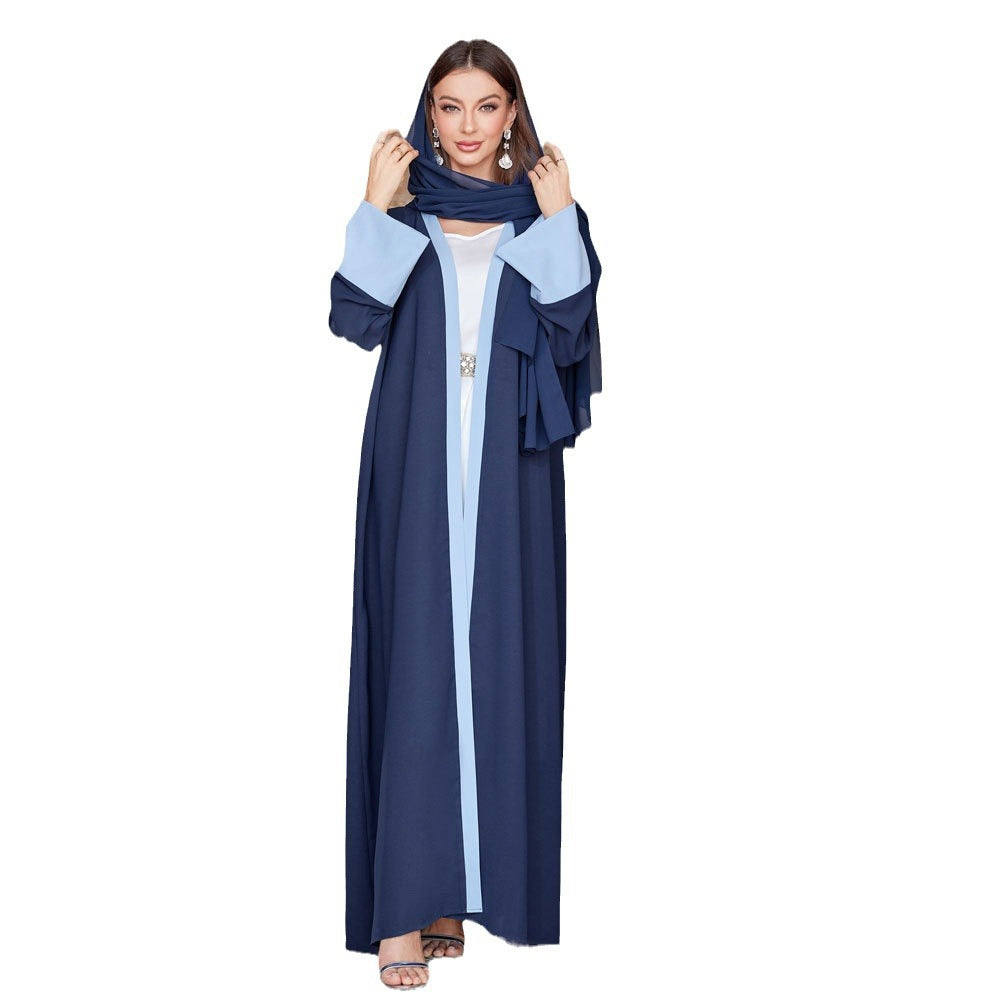 Solid Color Patchwork Sleeve Blue Robe