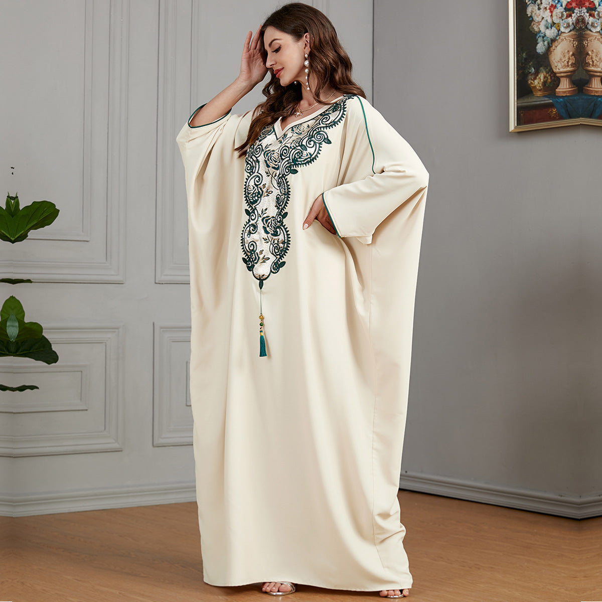 Embroidered Batwing Sleeve Casual White Dress